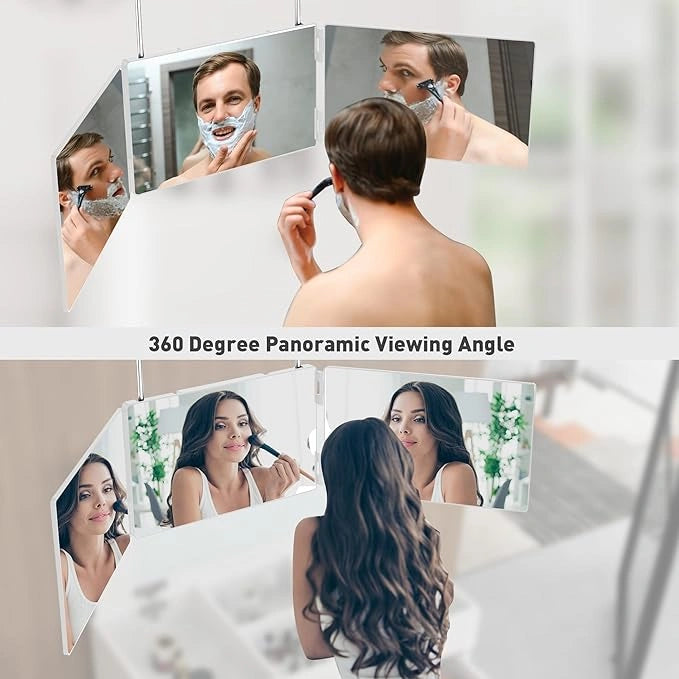 3 Way Haircut Mirror, Three Sided Barber Mirror with Adjustable Telescoping Hooks, 360 Trifold Mirror for Self Hair Cutting