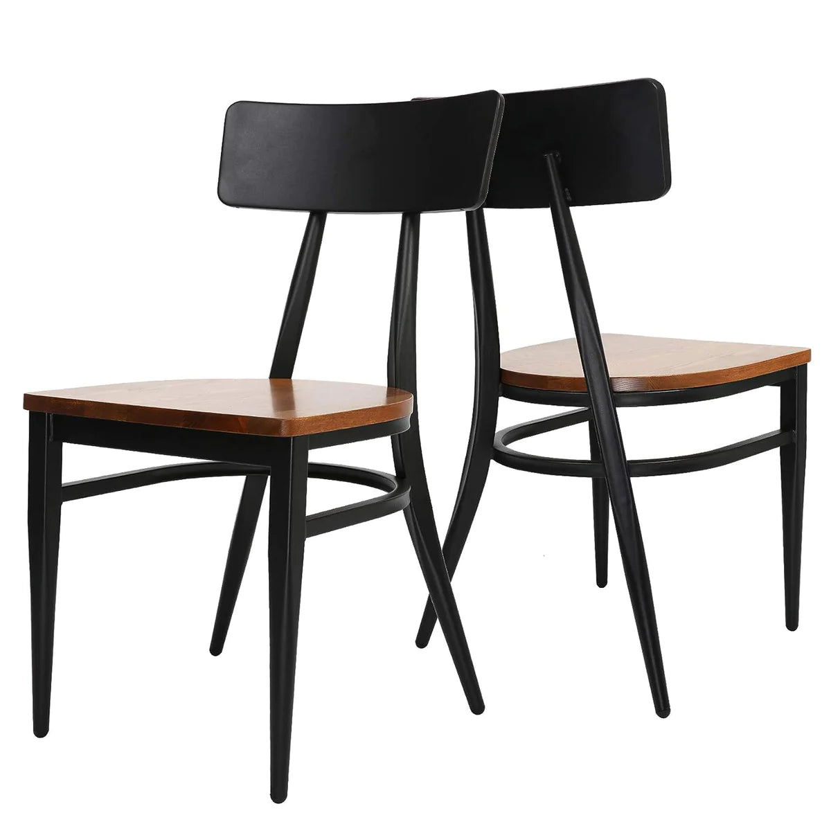 2 Set of Dining Chairs Wood Seat with Simple Back Metal Legs, π Back Black| karmasfar.us

