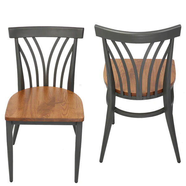 2 Set of Kitchen Dining Chairs Wood Seat with Metal Legs Fully Assembled, Curve V Back | karmasfar.us
