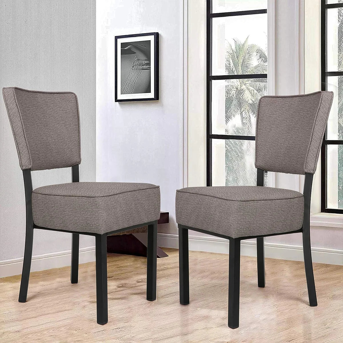 2 Set of  Chairs PU Leather Side Chairs with Soft Cushion, Gray