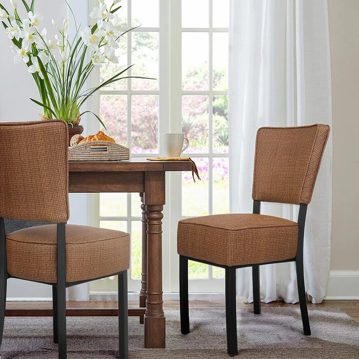 2 Set of Kitchen Dining Chairs PU Leather Side Chairs with Soft Cushion, Brown