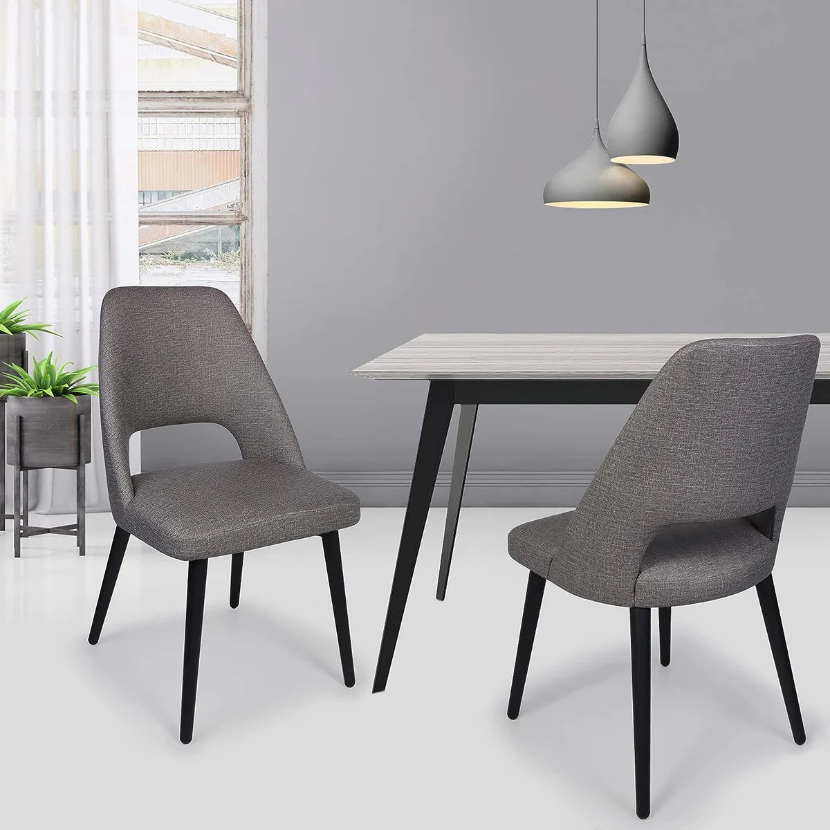 2 Set of  Modern Dining Room Chairs Upholstered Side Chairs with Soft PU Leather Seat Backrest, Gray