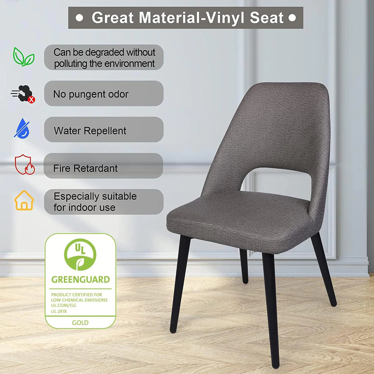 2 Set of  Modern Dining Room Chairs Upholstered Side Chairs with Soft PU Leather Seat Backrest, Gray