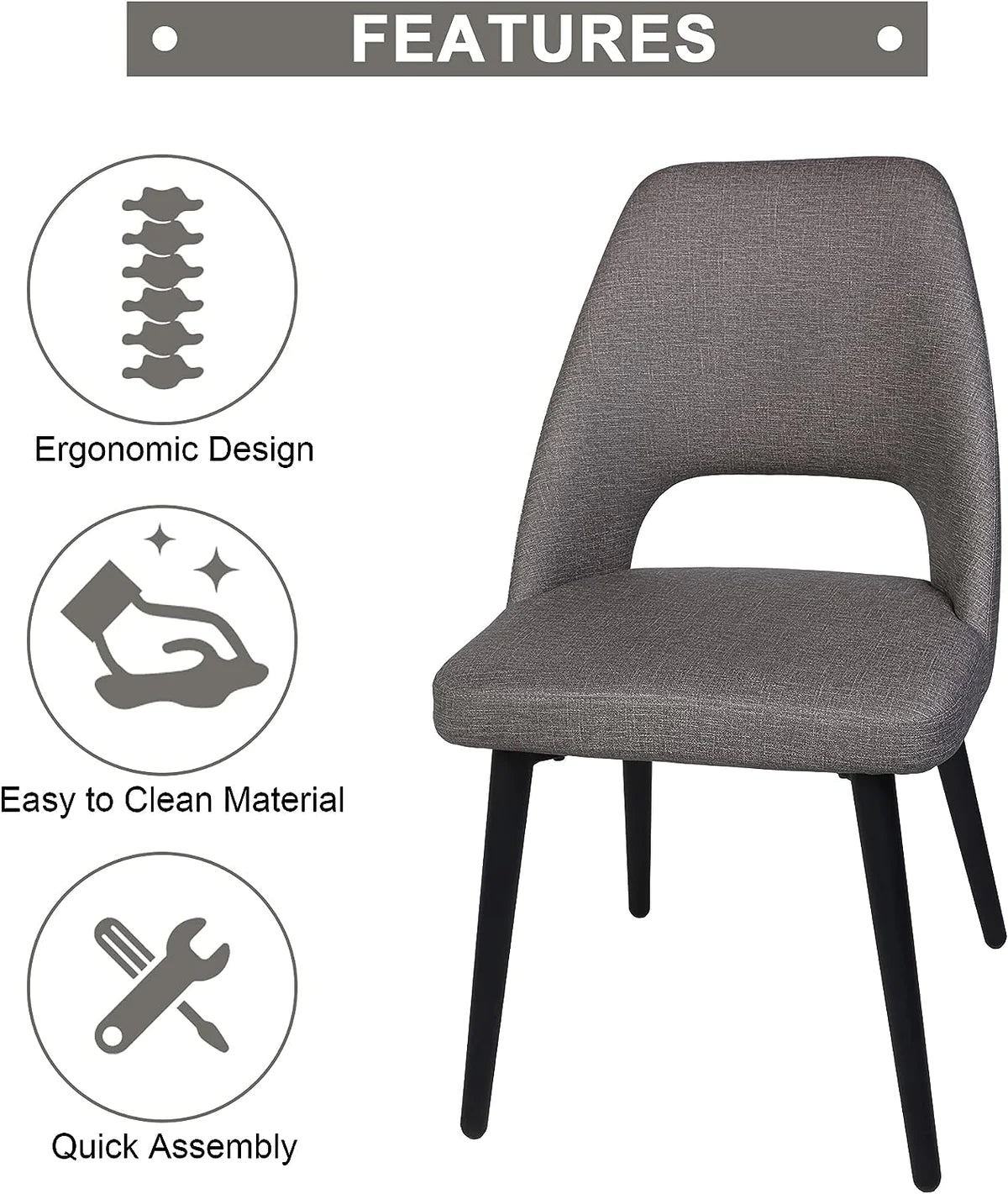 2 Set of  Modern Dining Room Chairs Upholstered Side Chairs with Soft PU Leather Seat Backrest, Gray