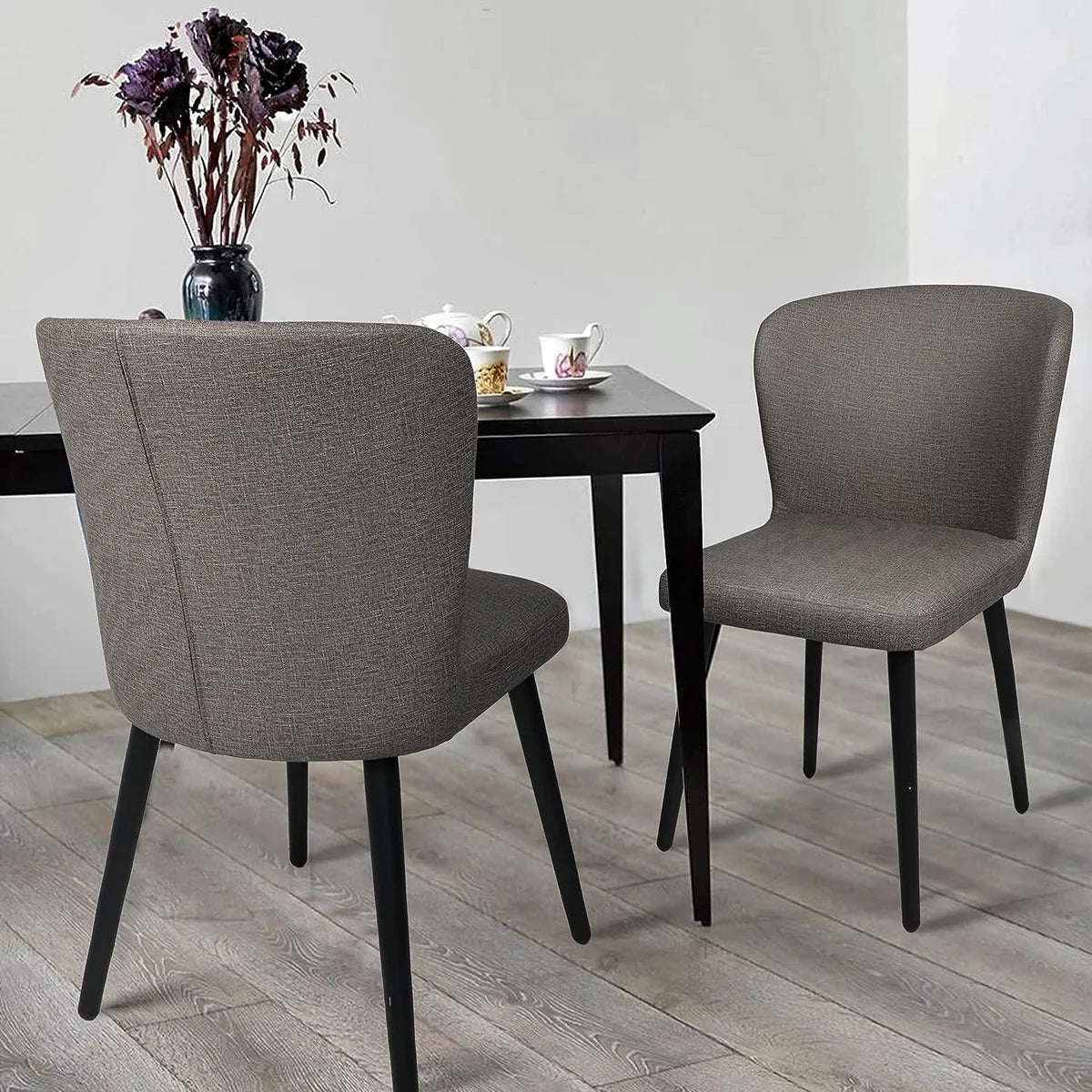 2 Set of Dining Chairs Upholstered Side Chairs with Soft PU Leather Seat Backrest, Soft，Gray
