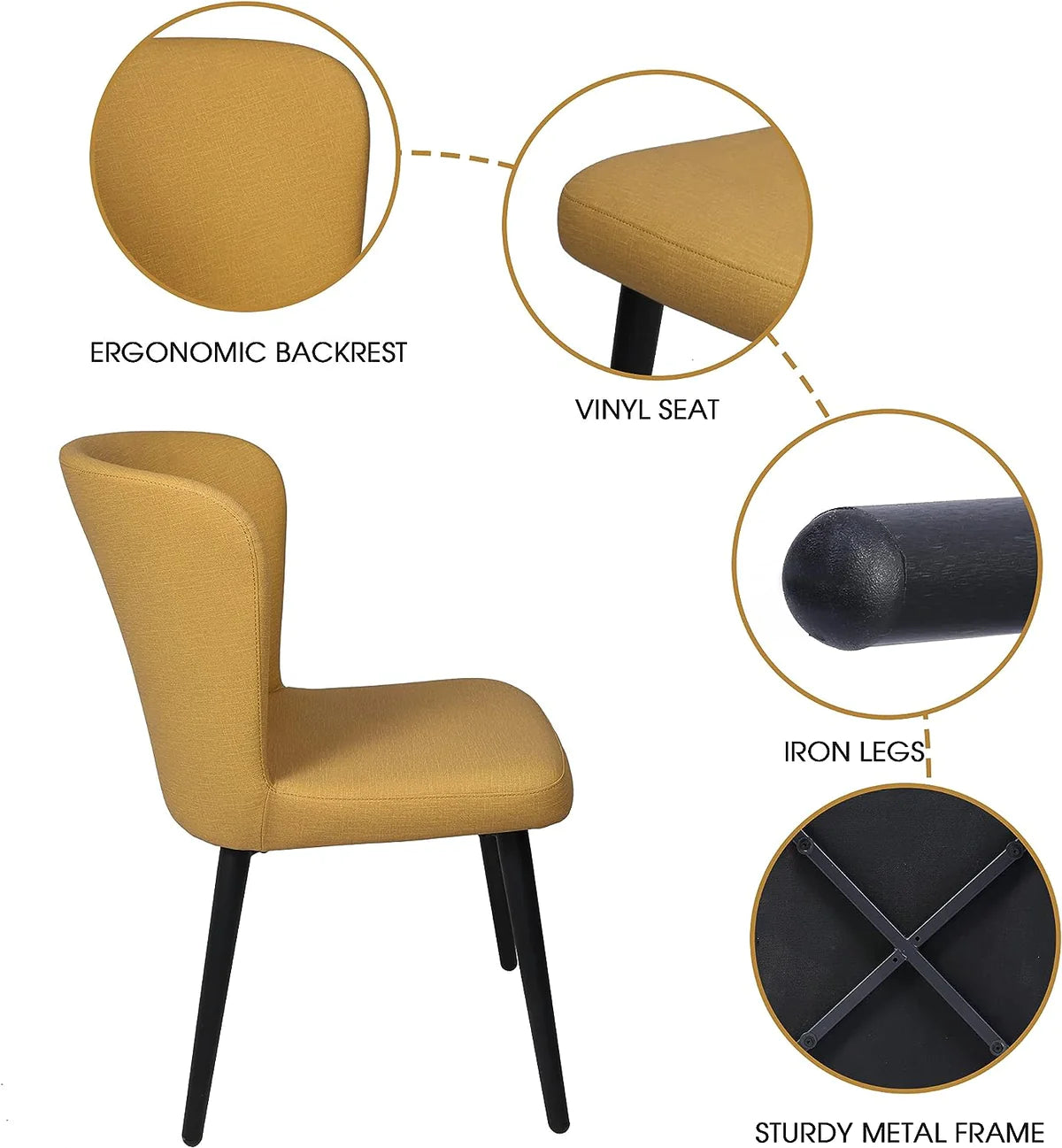 2 Set of  Dining Chairs Upholstered Side Chairs with Soft PU Leather Seat Backrest, Yellow