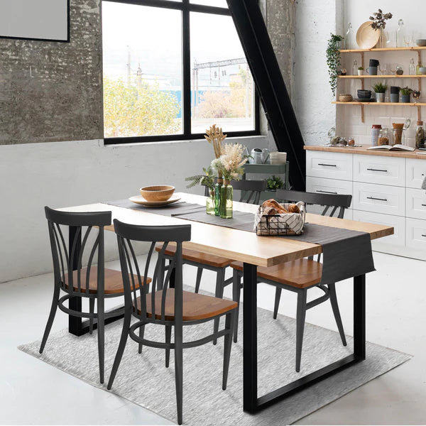 2 Set of Kitchen Dining Chairs Wood Seat with Metal Legs Fully Assembled, Curve V Back | karmasfar.us
