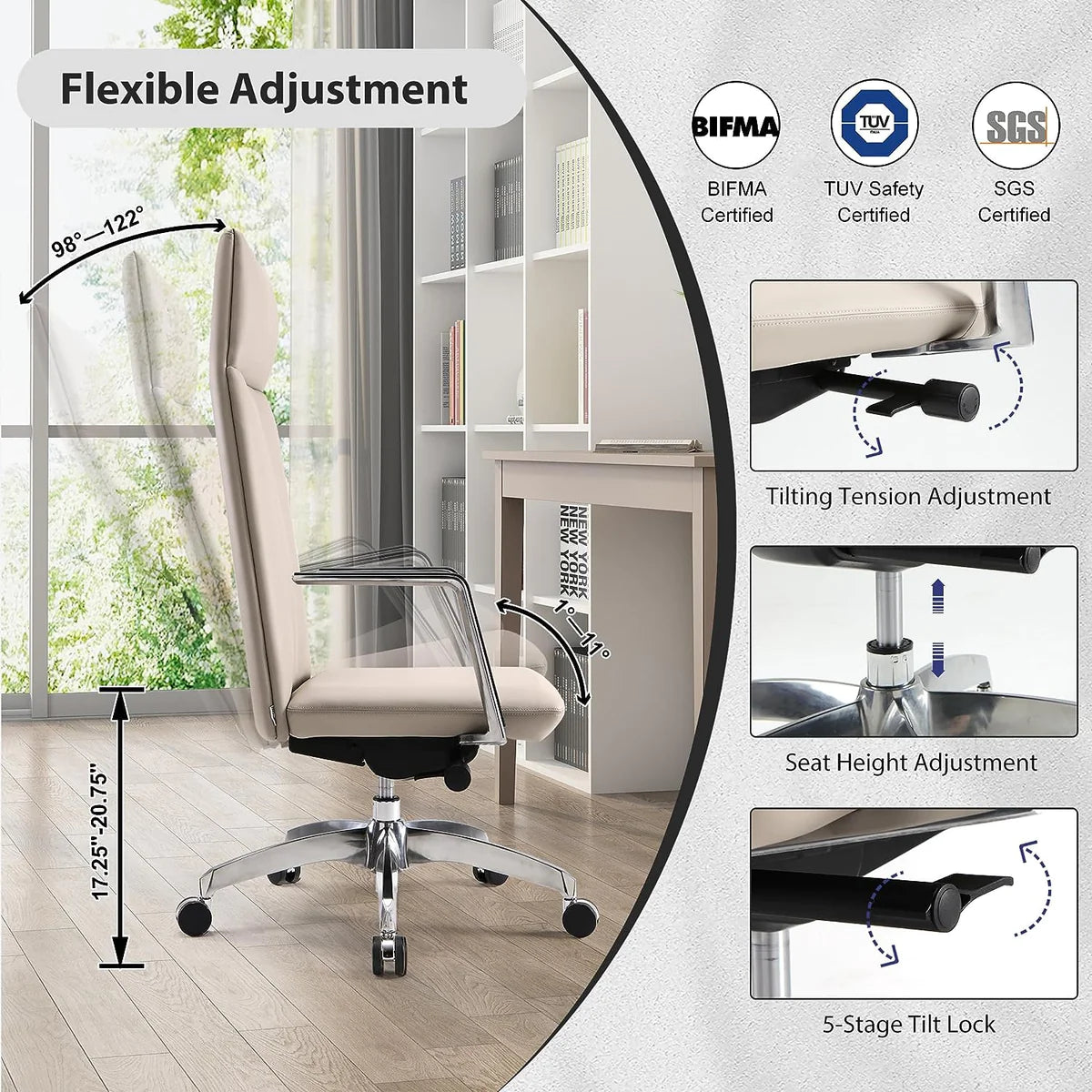 Office Chair Ergonomic Leather Chairs with Headrest for Home Office，High Back ，360 Degree Swivel | karmasfar.us