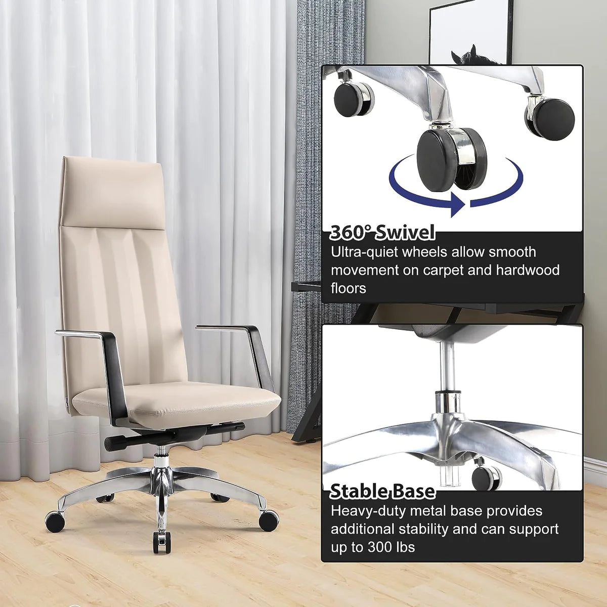 Office Chair Ergonomic Leather Chairs with Headrest for Home Office，High Back ，360 Degree Swivel | karmasfar.us