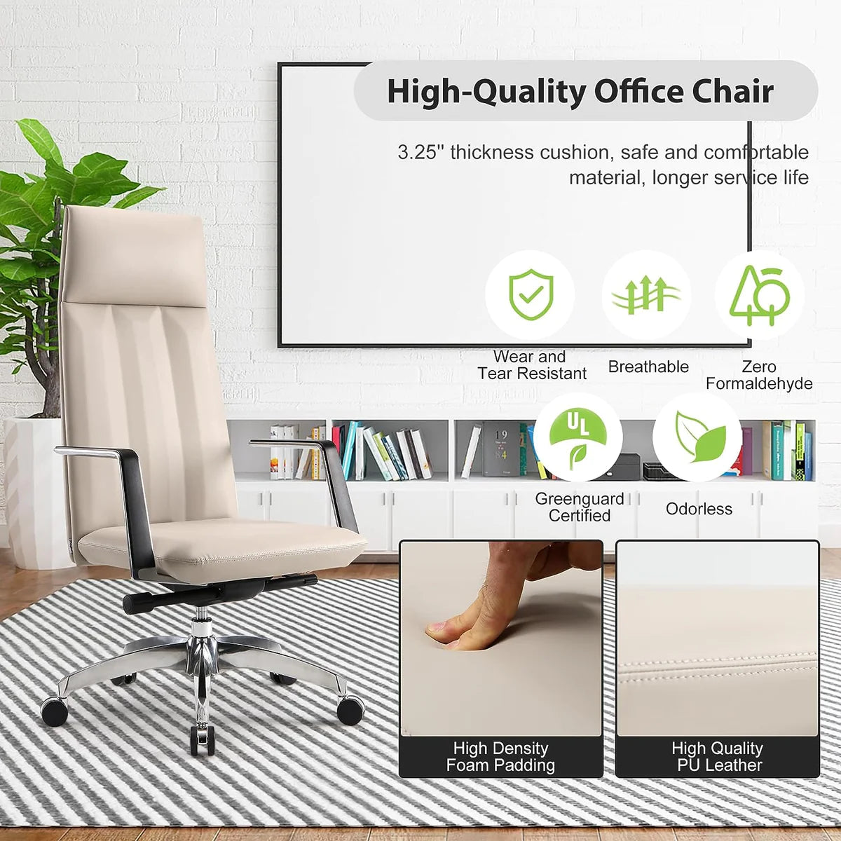 Office Chair Ergonomic Leather Chairs with Headrest for Home Office，High Back ，360 Degree Swivel | karmasfar.us