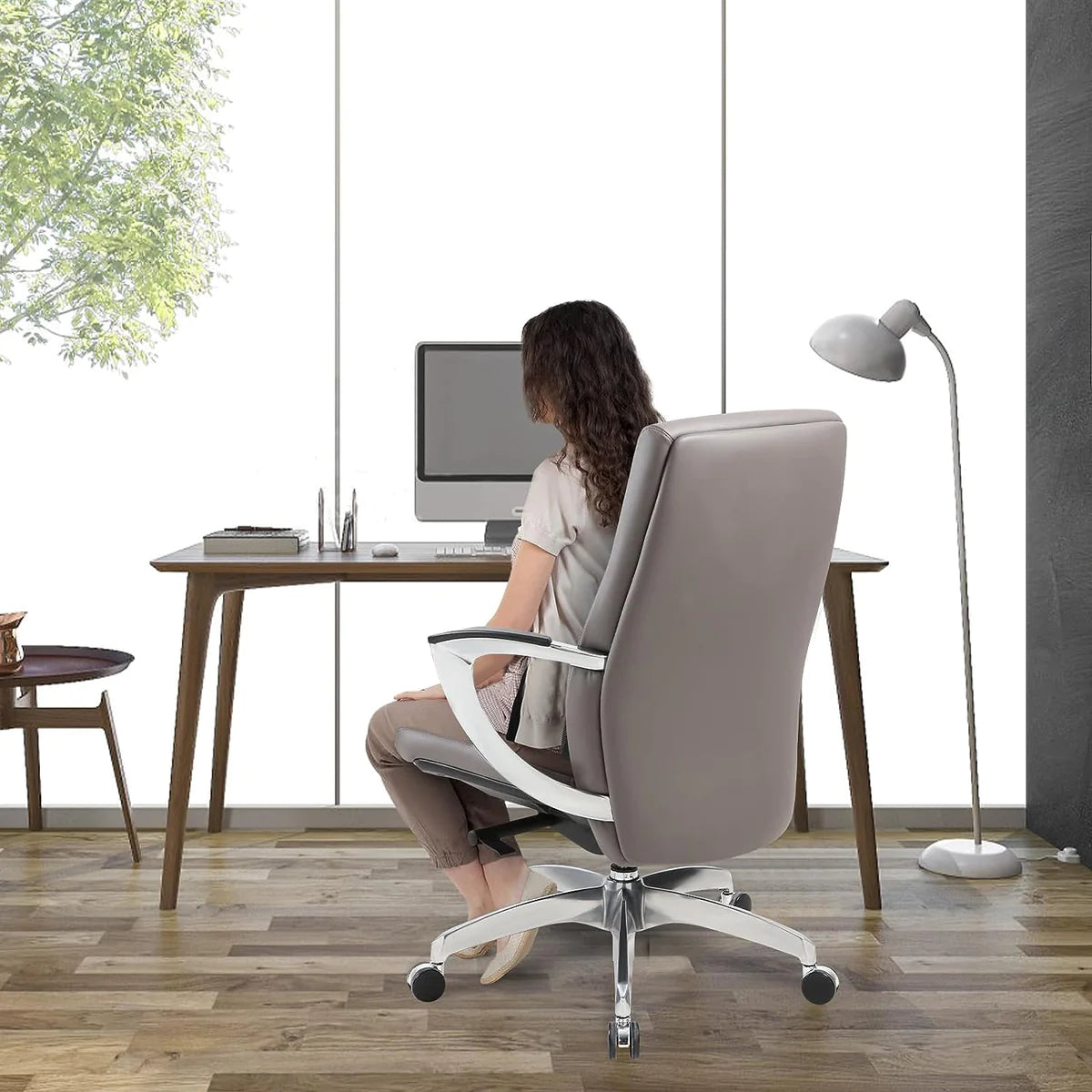 Executive Office Chair Ergonomic Leather Chairs with Tilt and Height Adjustable for Home Office, Gray | karmasfar.us