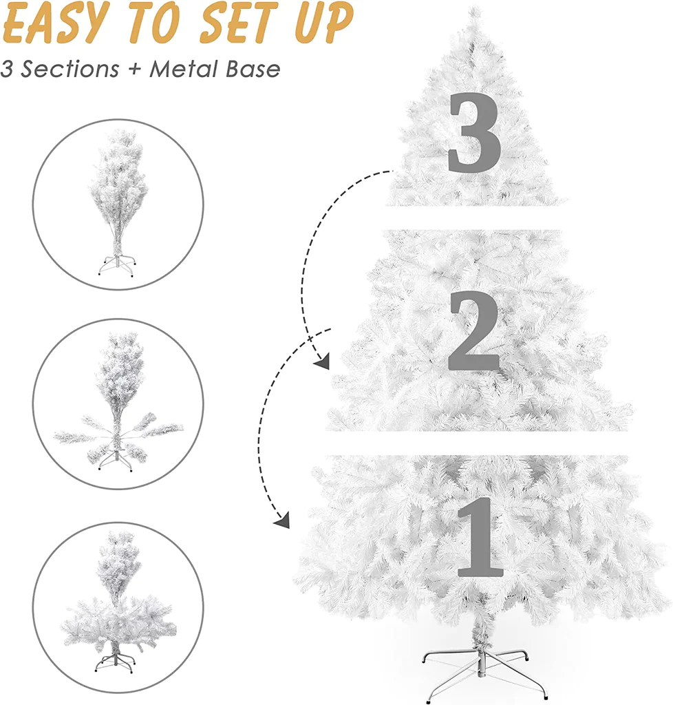 7' Artificial Christmas Tree with 1000 Branch Tips, Decorations, White