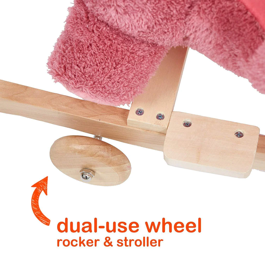 Toddler Rocking Horse Wooden Plush Rocking Chair 2 in 1 Rocker and Stroller Kids Ride On Toys, Pink Sheep