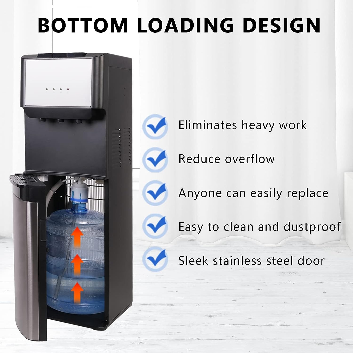 5 Gallon Bottom Loading Stainless Steel Water Cooler Dispenser with 3 Temperature Settings