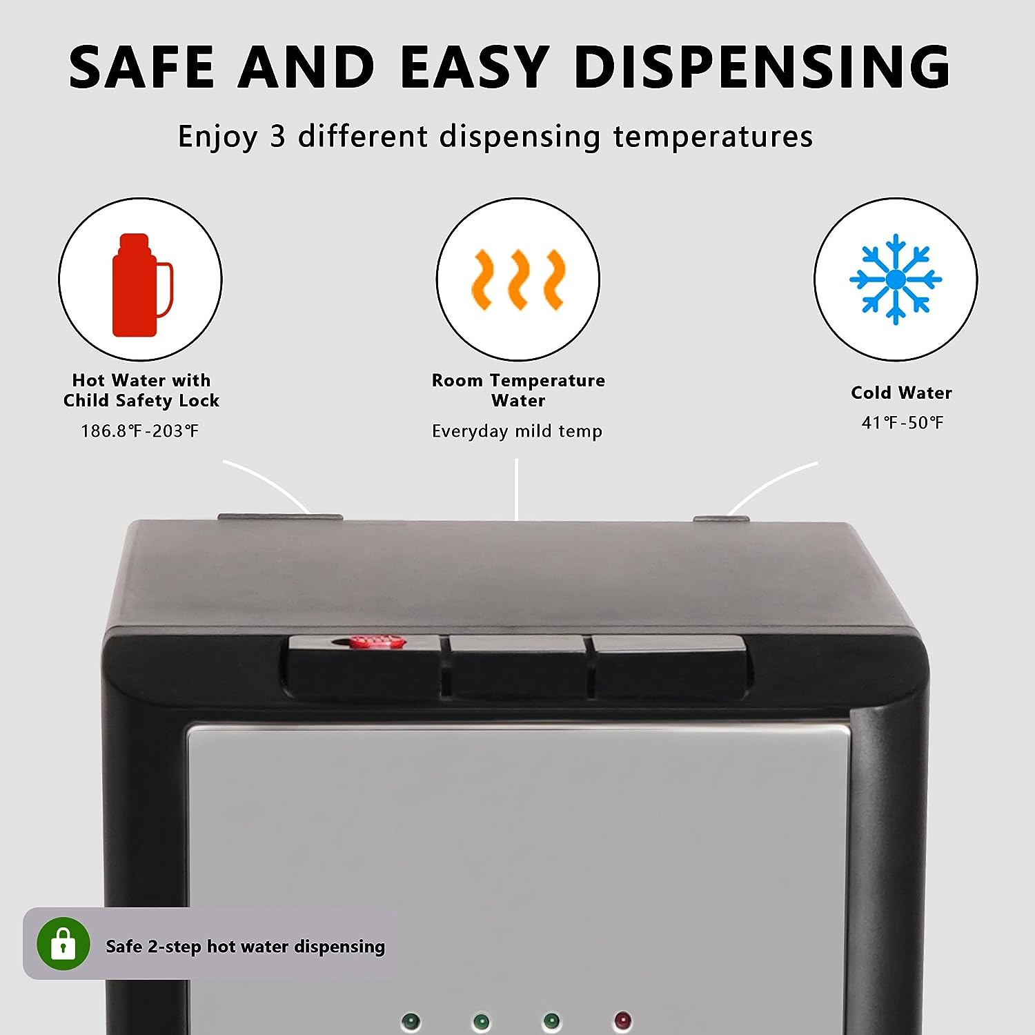 5 Gallon Bottom Loading Stainless Steel Water Cooler Dispenser with 3 Temperature Settings