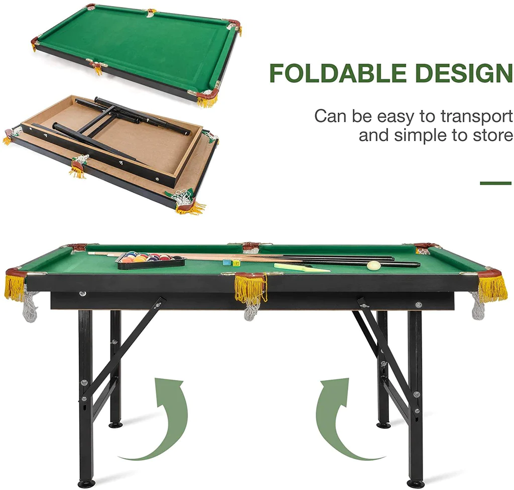 55  Adjustable Height Billiard Table Folding Portable Game Pool Table
