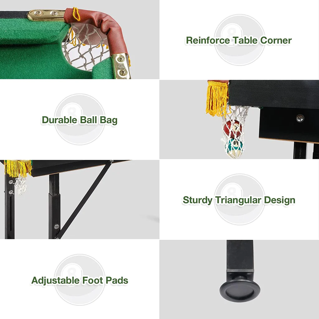 55  Adjustable Height Billiard Table Folding Portable Game Pool Table
