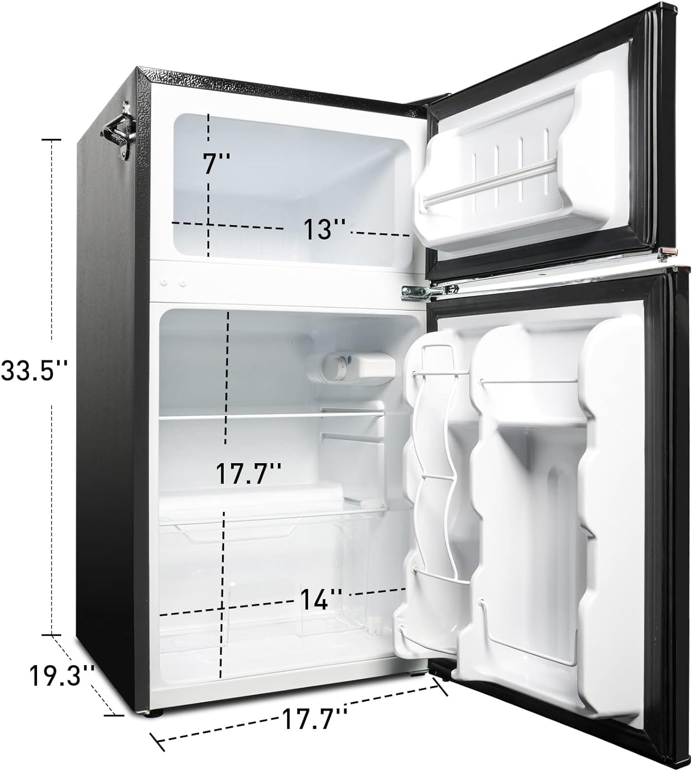 Black Double Door Refrigerator, 3.2 Cu. Ft. Small Refrigerator, Adjustable Thermostat Control