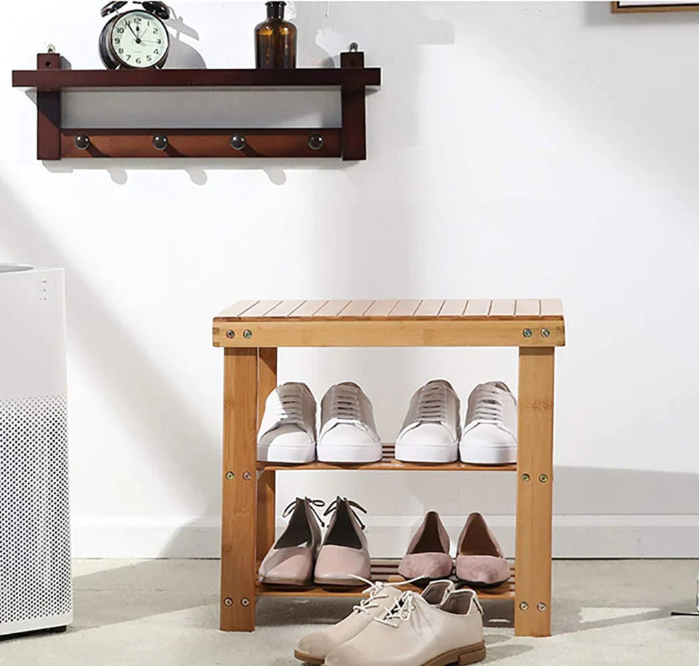 Solid Wood Double Shoe Bench Shoe Rack