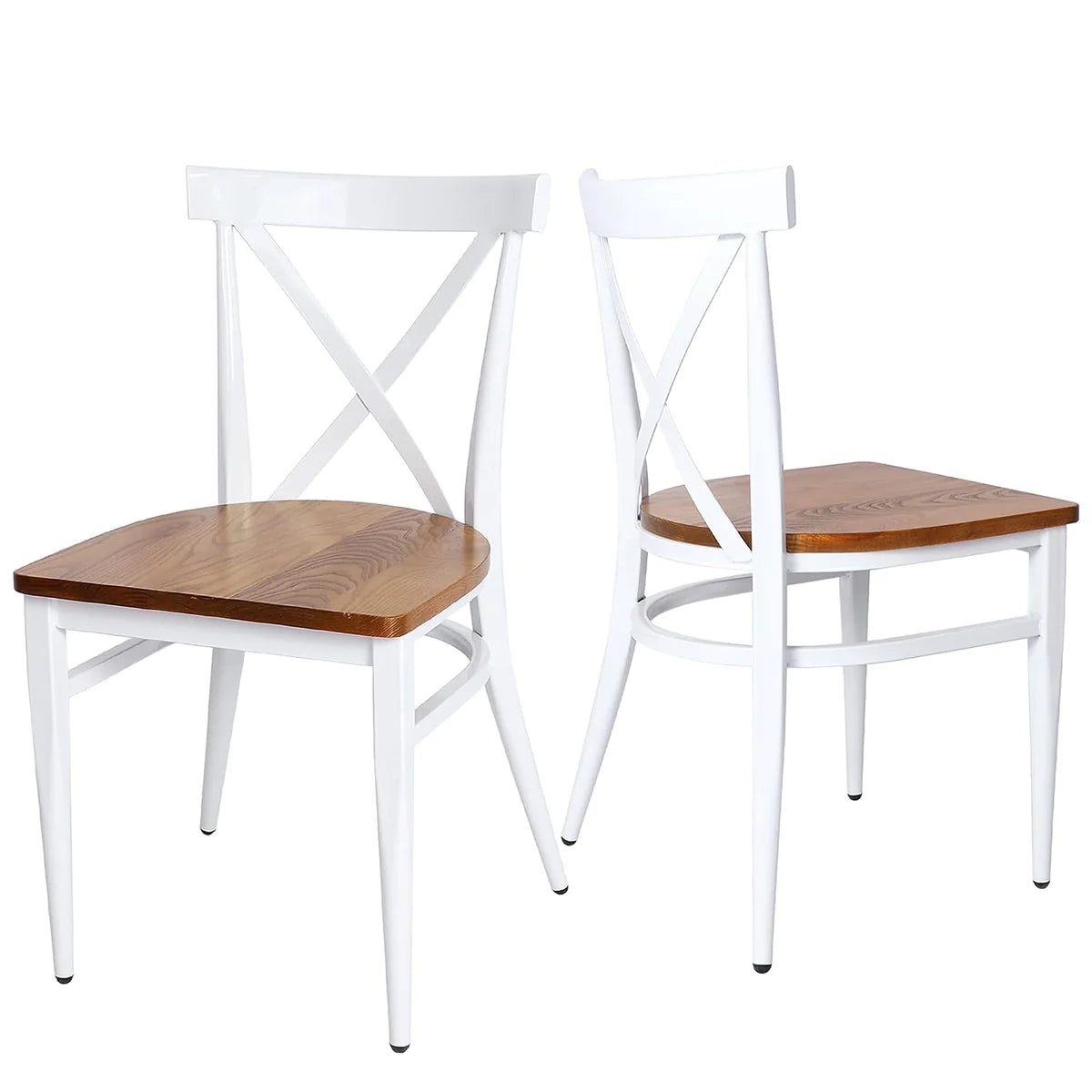 2 Set of Chairs Solid Wood Chair Heavy Duty Metal Frame, X Back ,White | karmasfar.us
