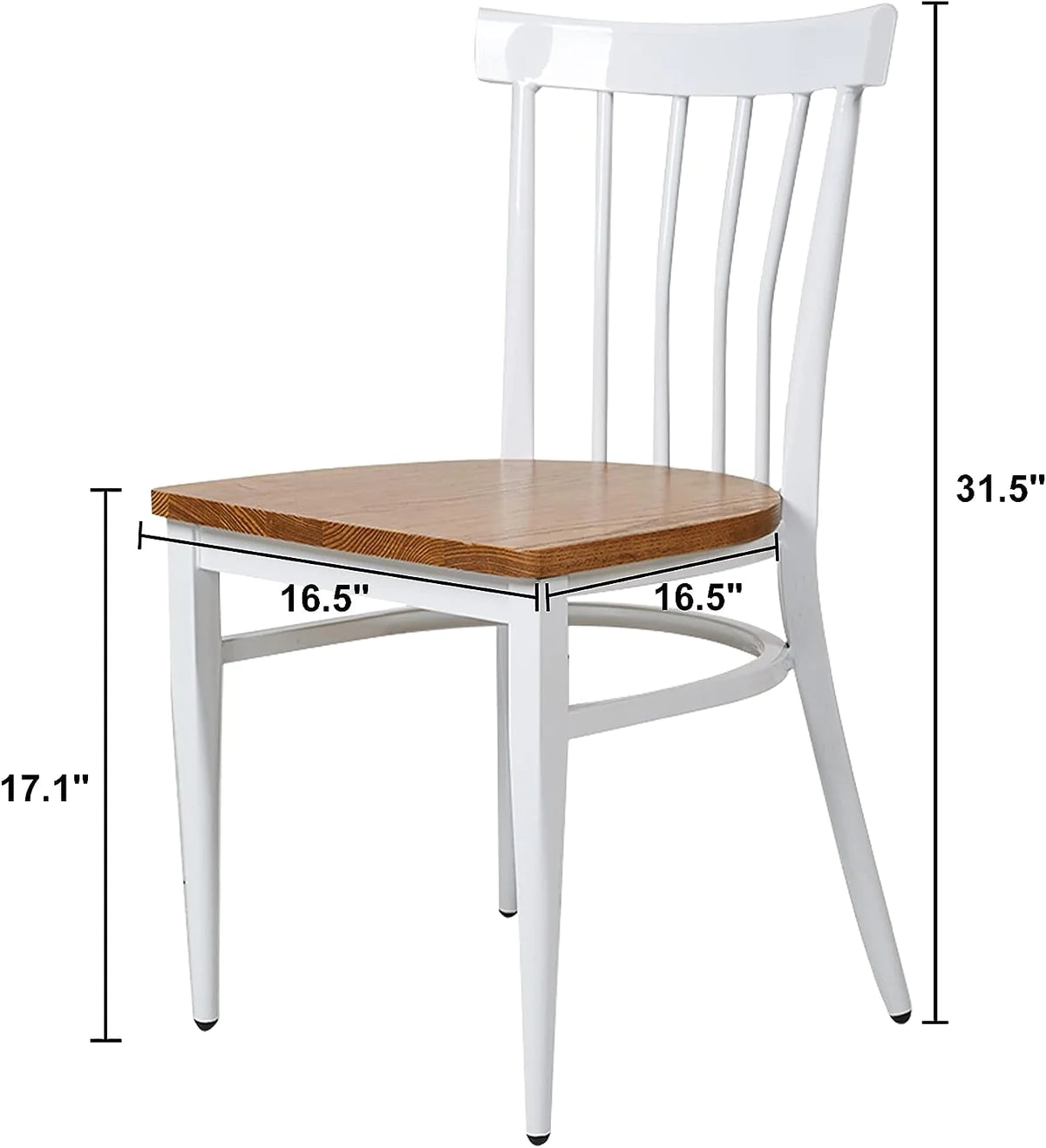 2 Set of   Natural Wood Seat Iron Frame Kitchen Chairs Dining Side Chairs, Comb Back White
