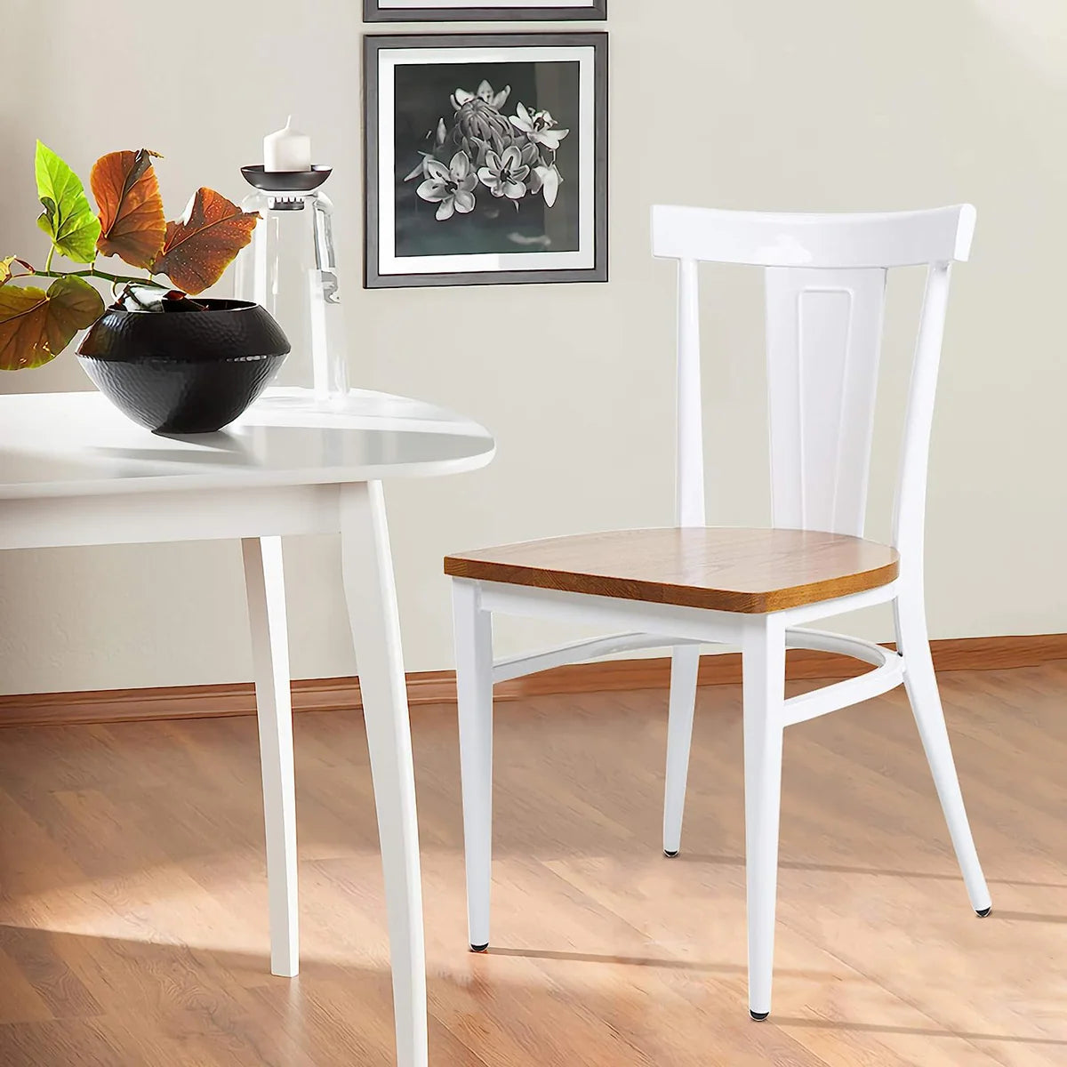2 Set of Dining Room Side Chair Wood Kitchen Chairs with Metal Legs, Retro Back | karmasfar.us

