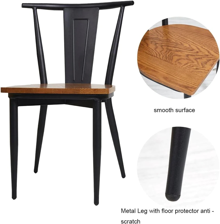 2 Set of Dining Room Side Chair Wood Kitchen Chairs with Metal Legs, Retro Back | karmasfar.us

