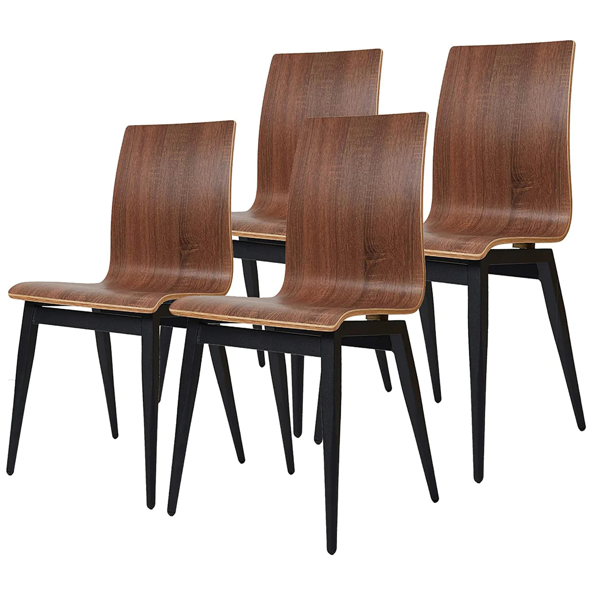 4 Set of Modern Kitchen Chairs with Wooden Seat and Metal Legs Dining Side Chair, light Brown