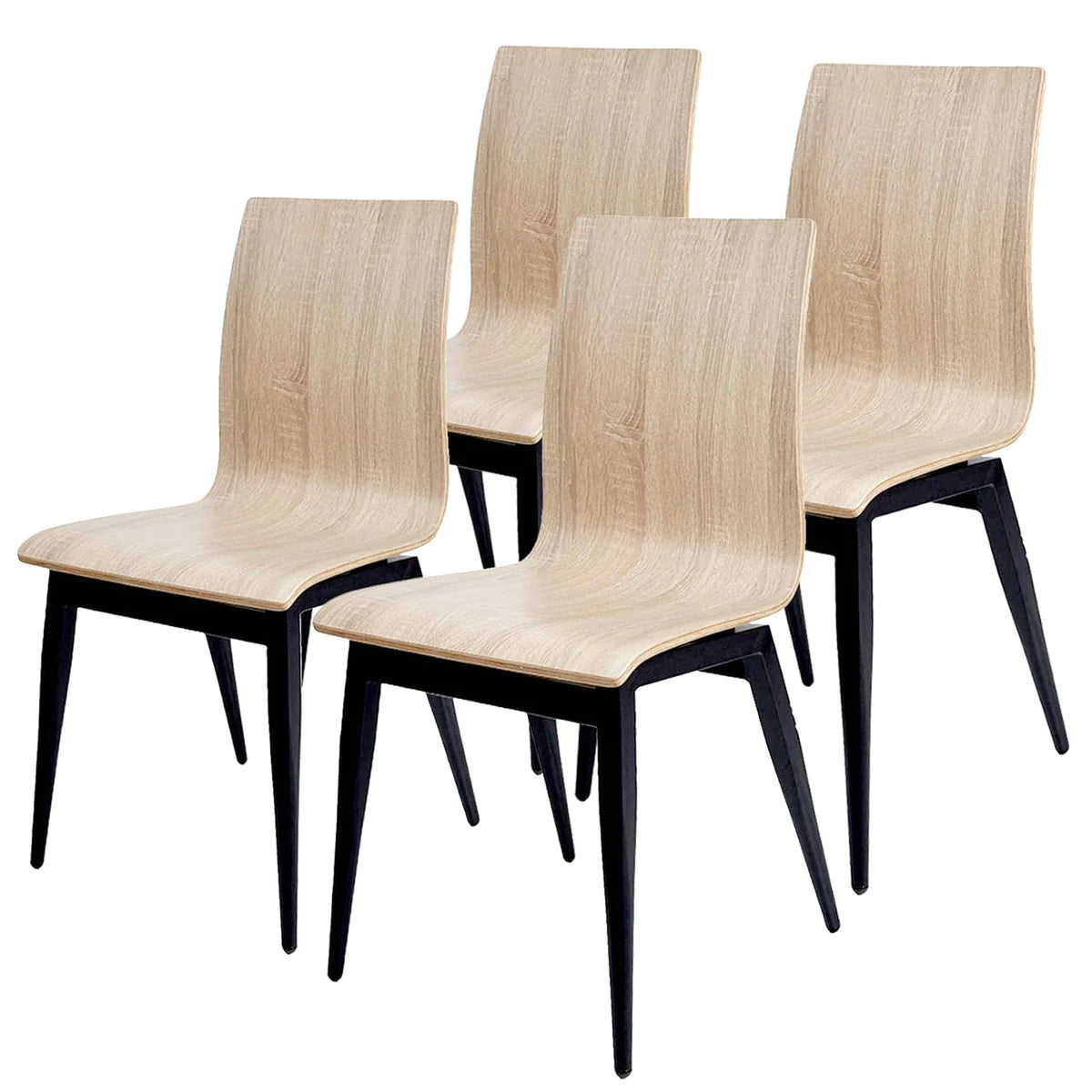 4 Set of Modern Kitchen Chairs with Wooden Seat and Metal Legs Dining Side Chair, light Brown
