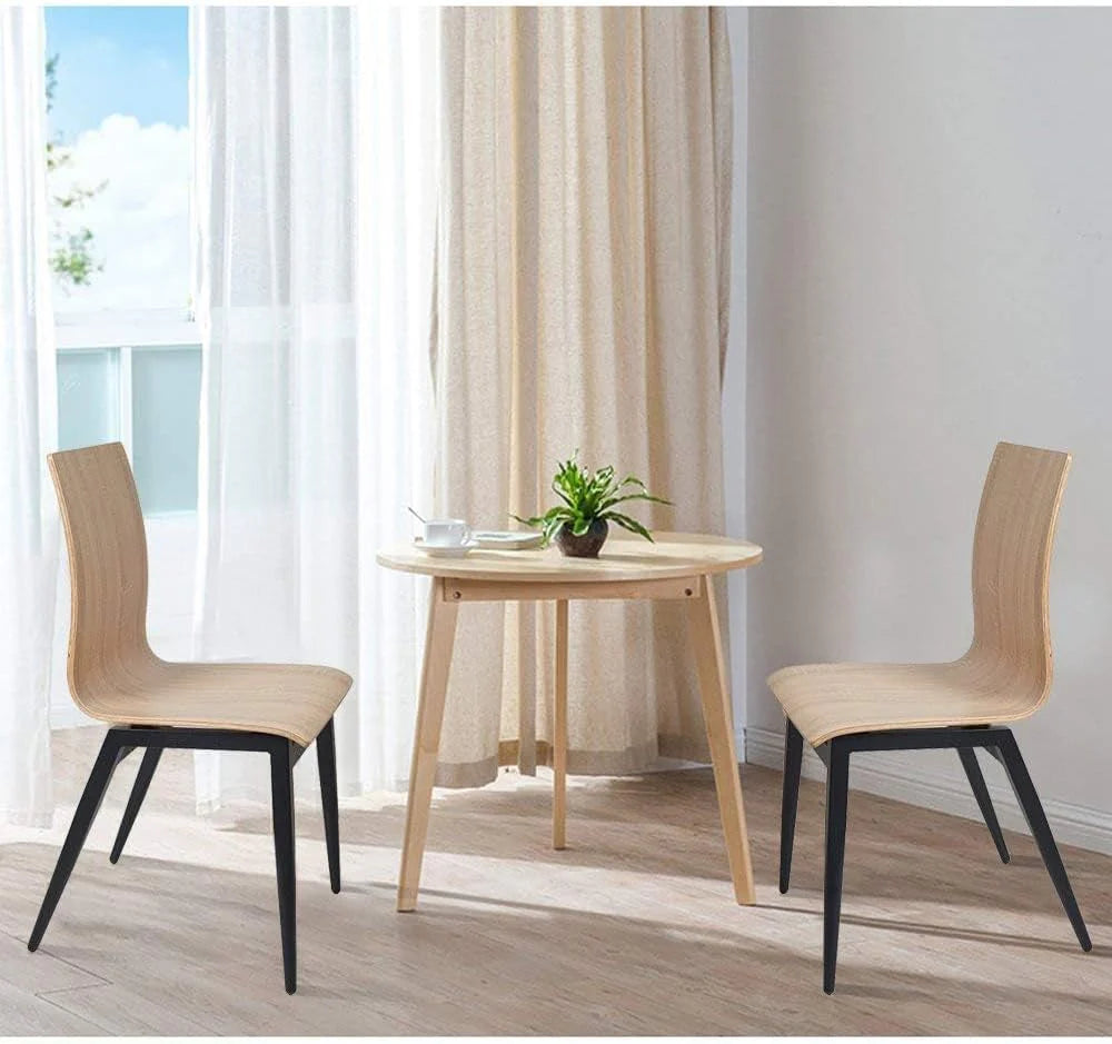 Set of 2 Modern Kitchen Chairs with Wooden Seat and Metal Legs Dining Side Chair, light Brown