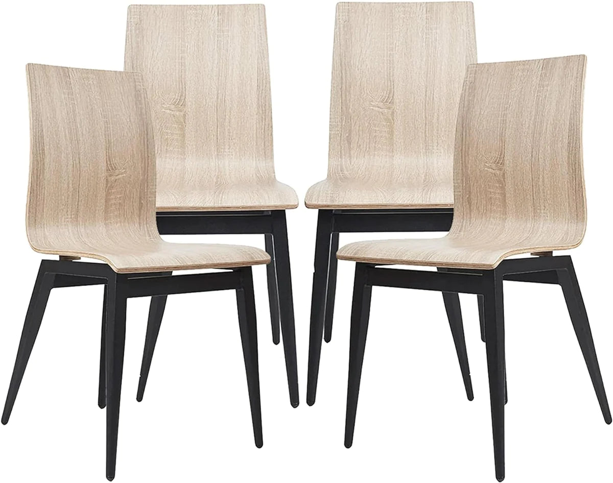 4 Set of Modern Kitchen Chairs with Wooden Seat and Metal Legs Dining Side Chair, light Brown