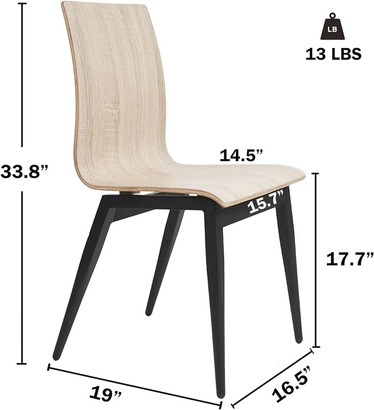 Set of 2 Modern Kitchen Chairs with Wooden Seat and Metal Legs Dining Side Chair, light Brown