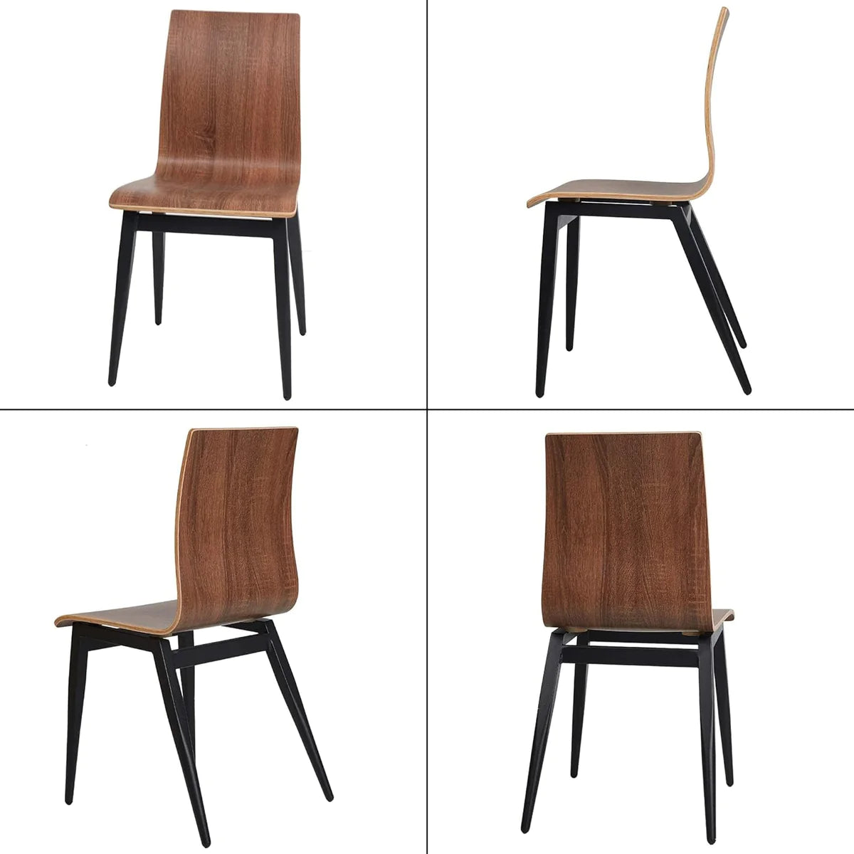 4 Set of Modern Kitchen Chairs with Wooden Seat and Metal Legs Dining Side Chair, light Brown
