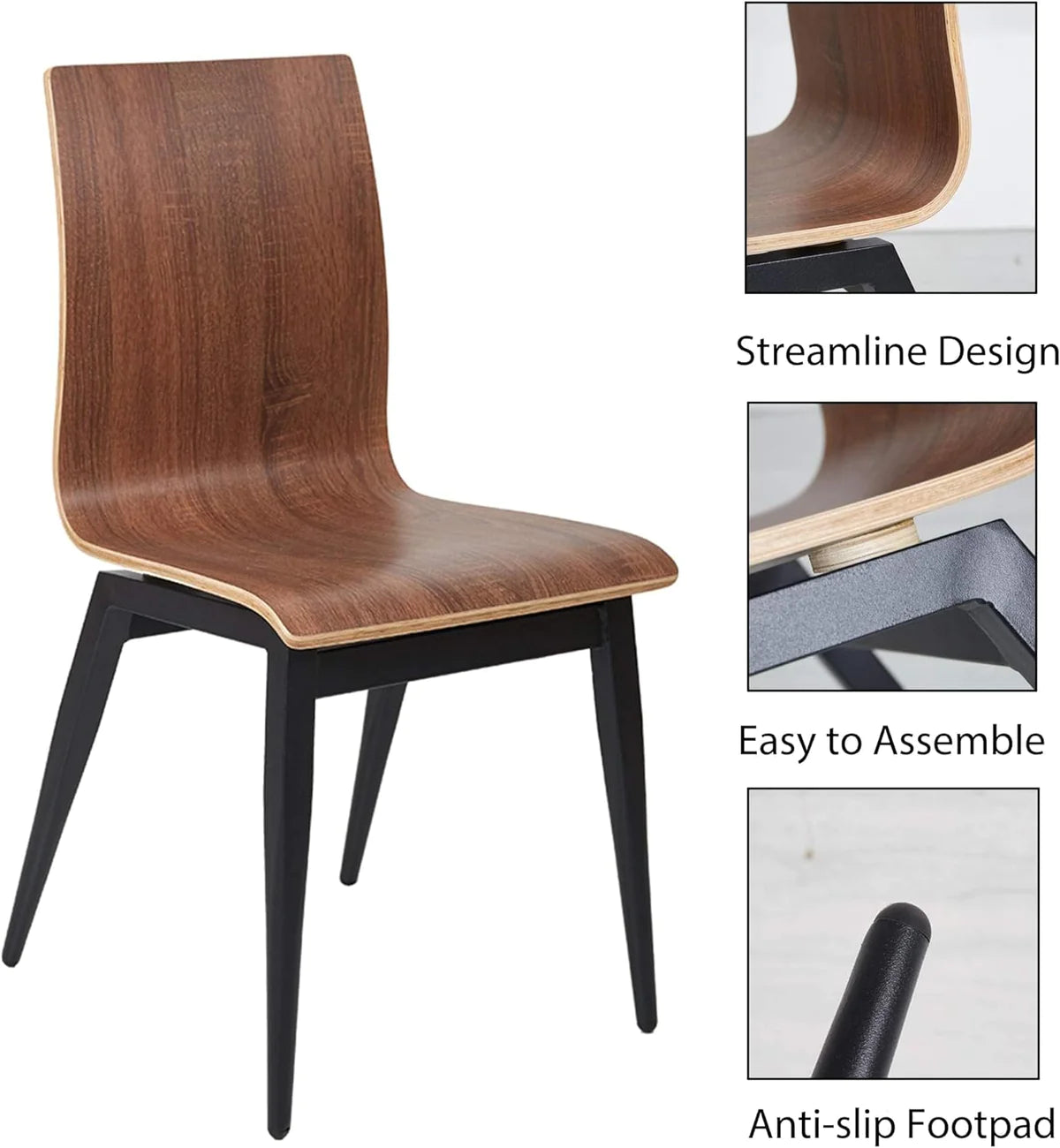 4 Set of Modern Kitchen Chairs with Wooden Seat and Metal Legs Dining Side Chair, light Brown