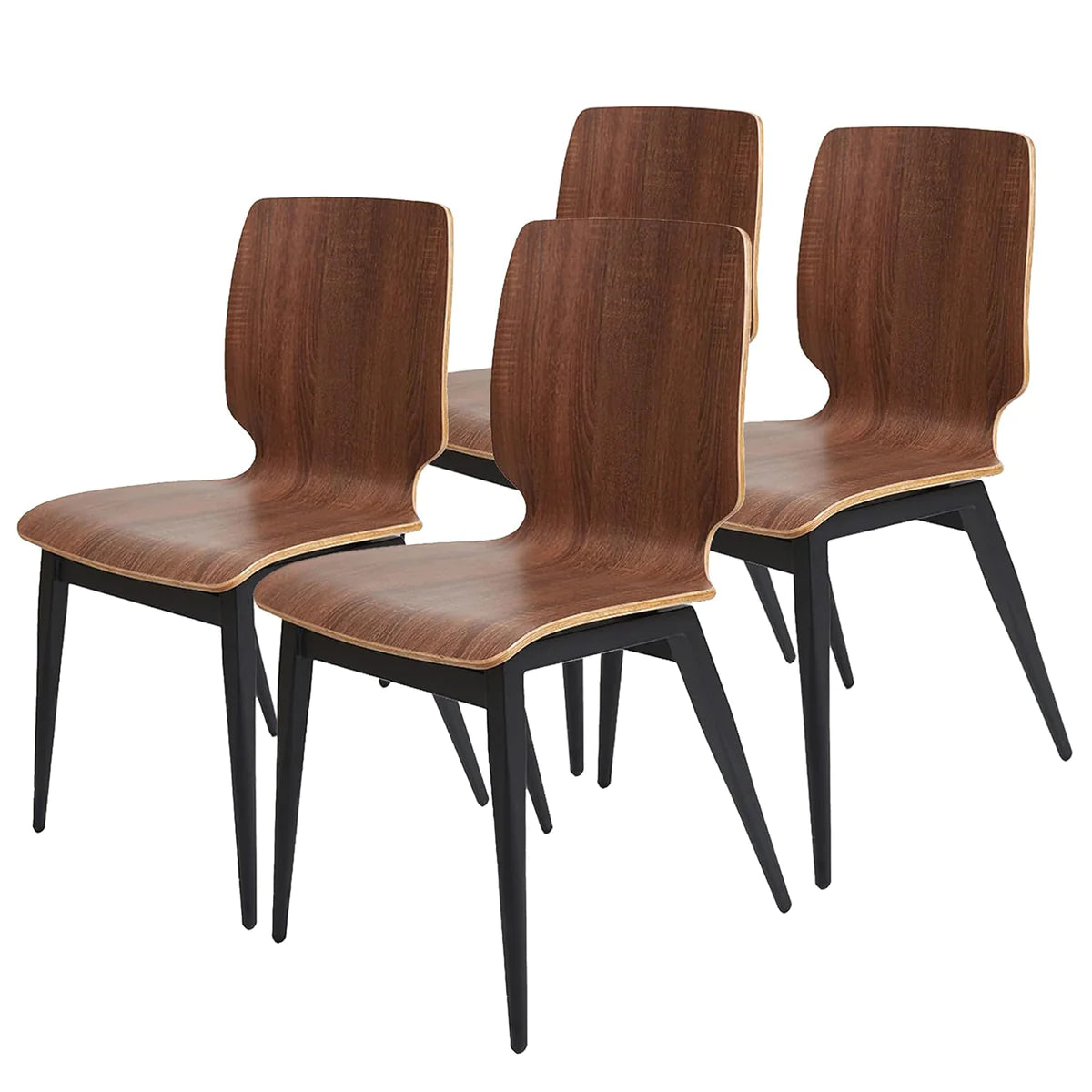 4 Set of  Modern Kitchen Chairs with Wooden Seats Metal Legs Dining Side Chair