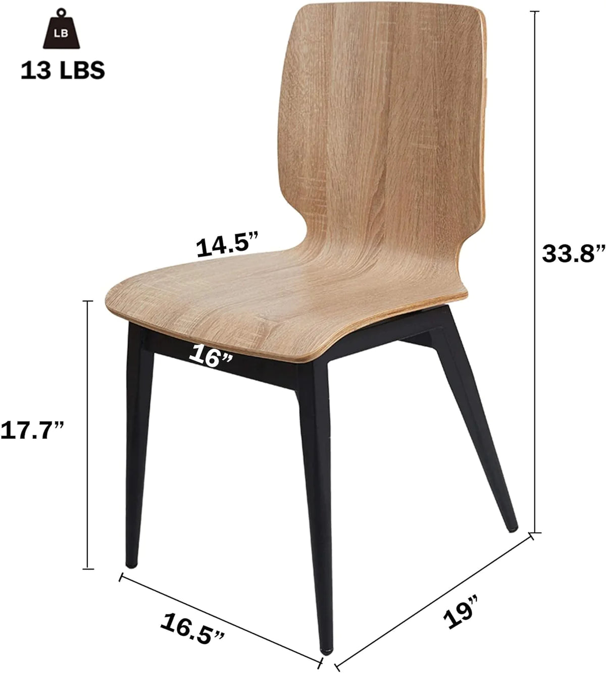 4 Set of  Modern Kitchen Chairs with Wooden Seats Metal Legs Dining Side Chair