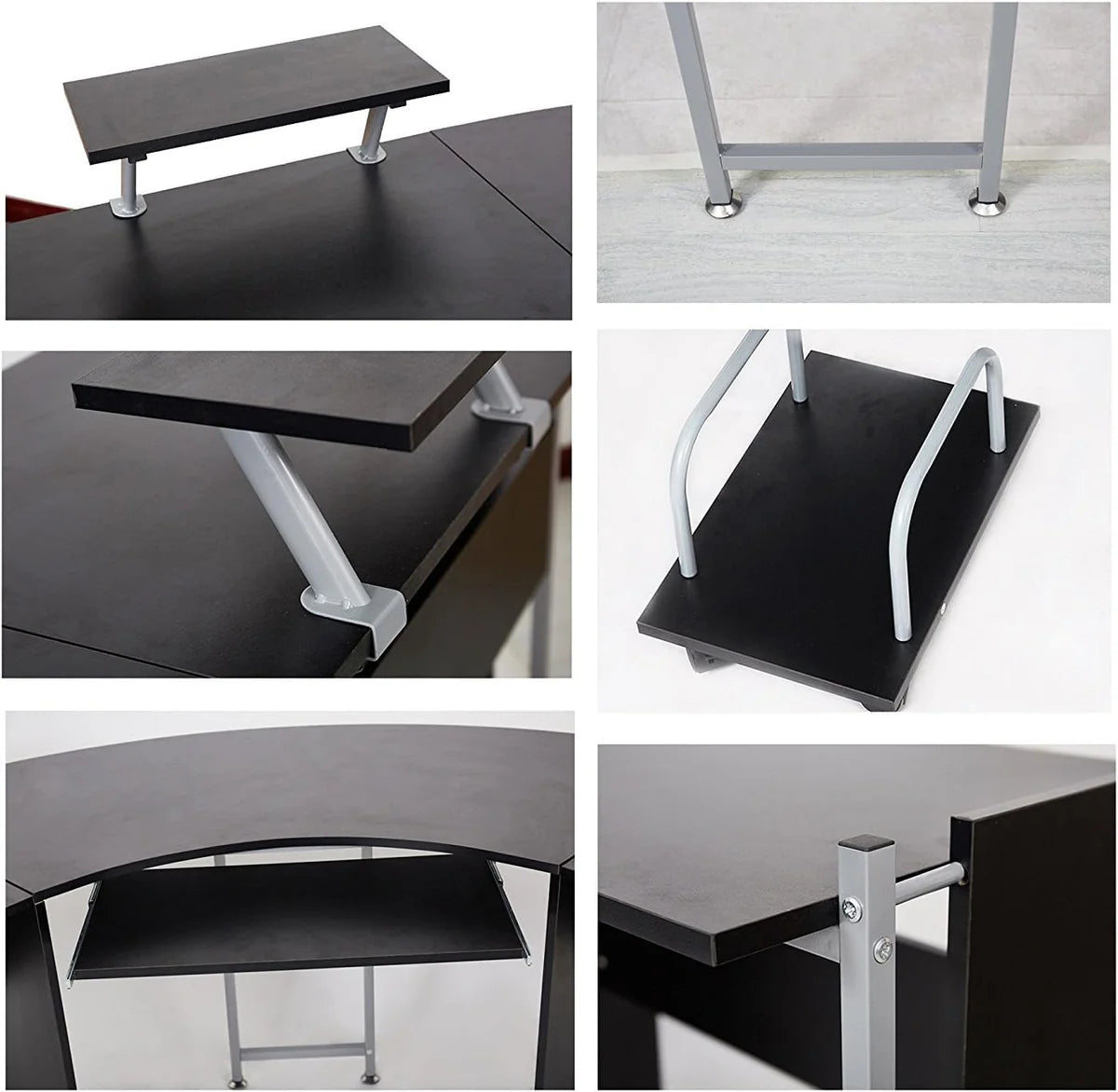 71  L Shaped Gaming Desk with Monitor Stand Keyboard Tray Home Office Large Computer Corner Desk, Black