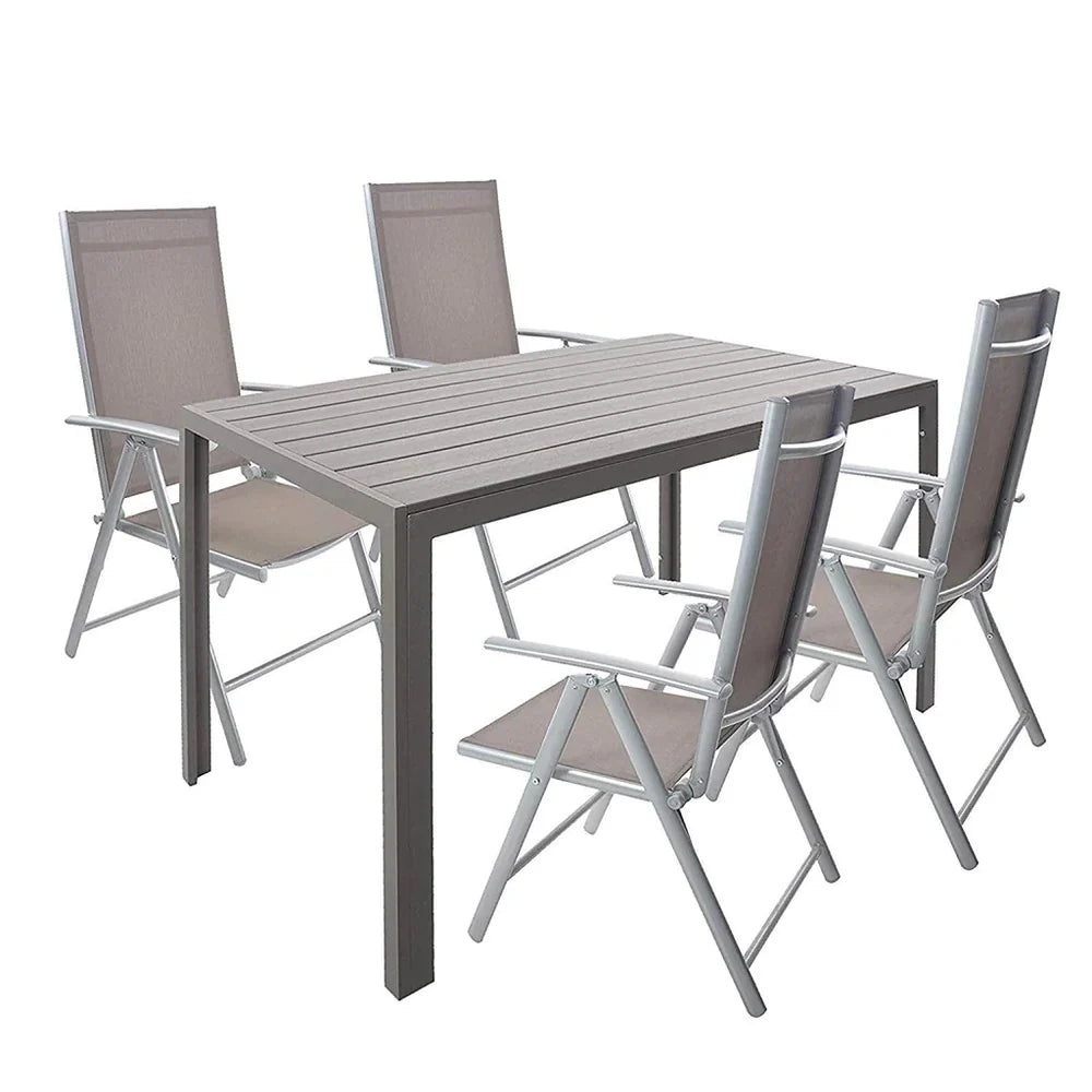 5 Piece Outdoor Patio Table Set, 1 Dining Table 55  for 4-6 with 4 Folding Chairs Aluminum Frame Outdoor Dining Set