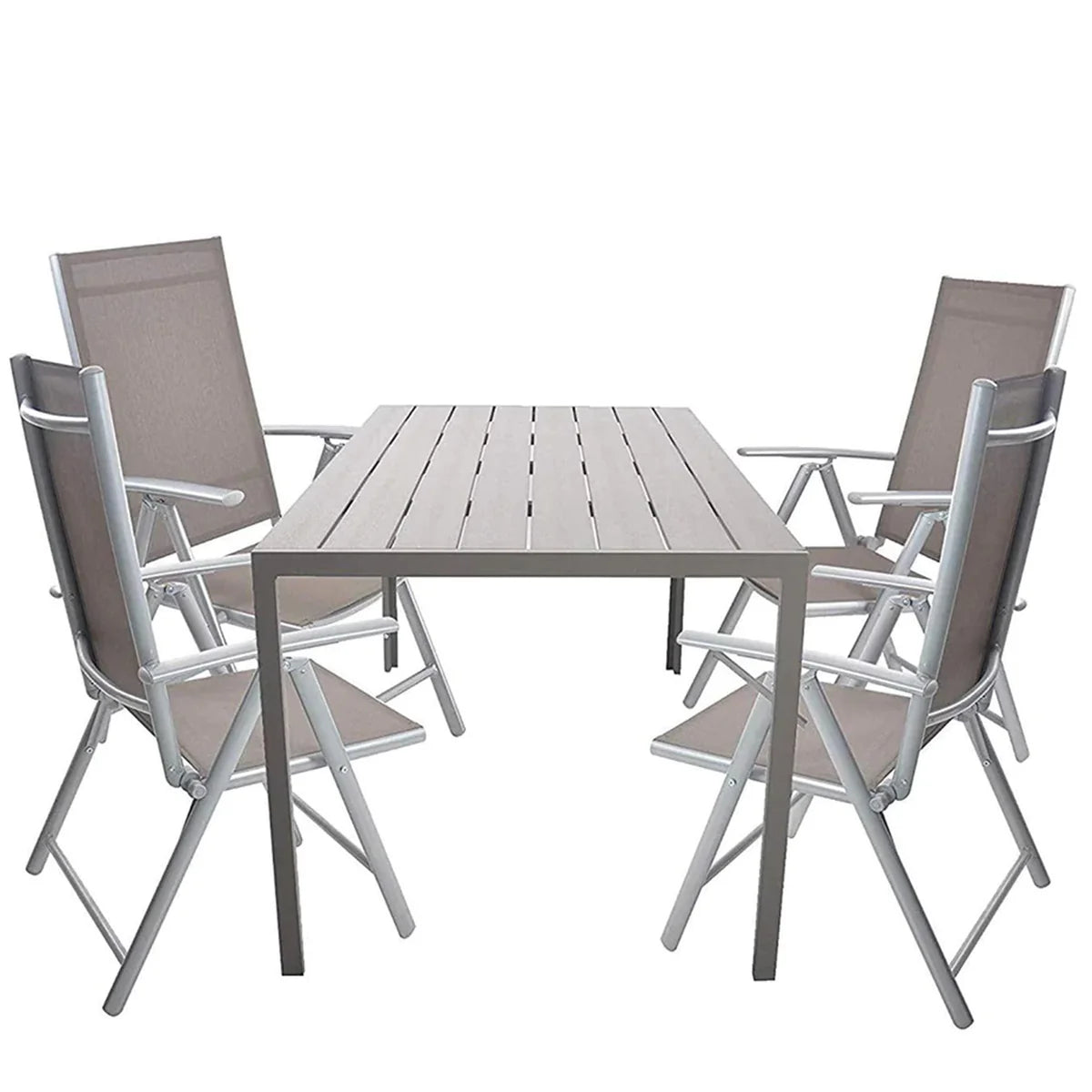 5 Piece Outdoor Patio Table Set, 1 Dining Table 55  for 4-6 with 4 Folding Chairs Aluminum Frame Outdoor Dining Set