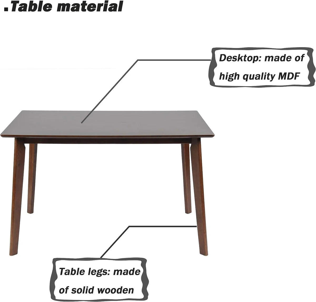 47.2  Rectangle Dining Table for 4-6 Mid-Century Kitchen Table with Solid Wood Leg