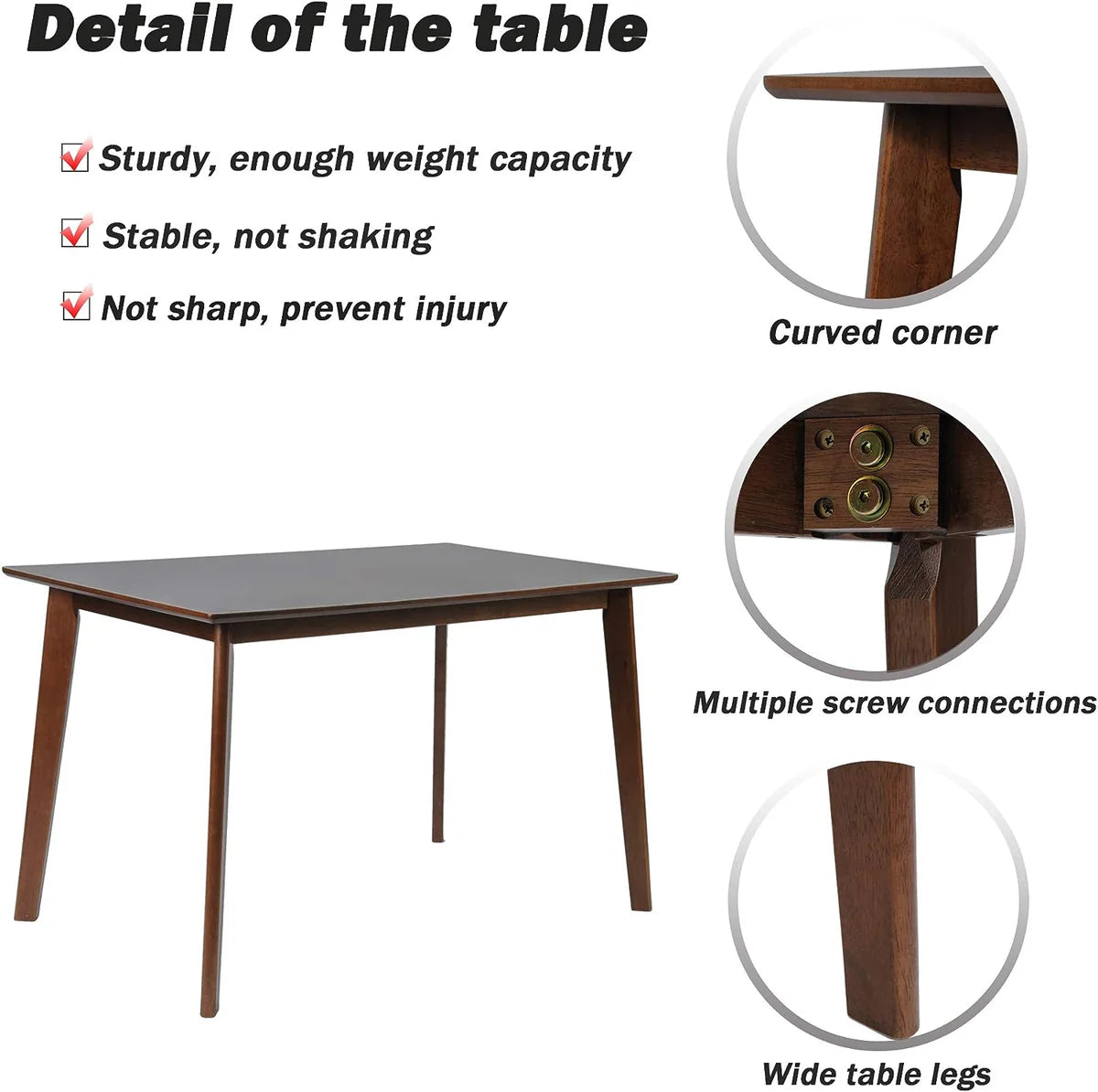 47.2  Rectangle Dining Table for 4-6 Mid-Century Kitchen Table with Solid Wood Leg