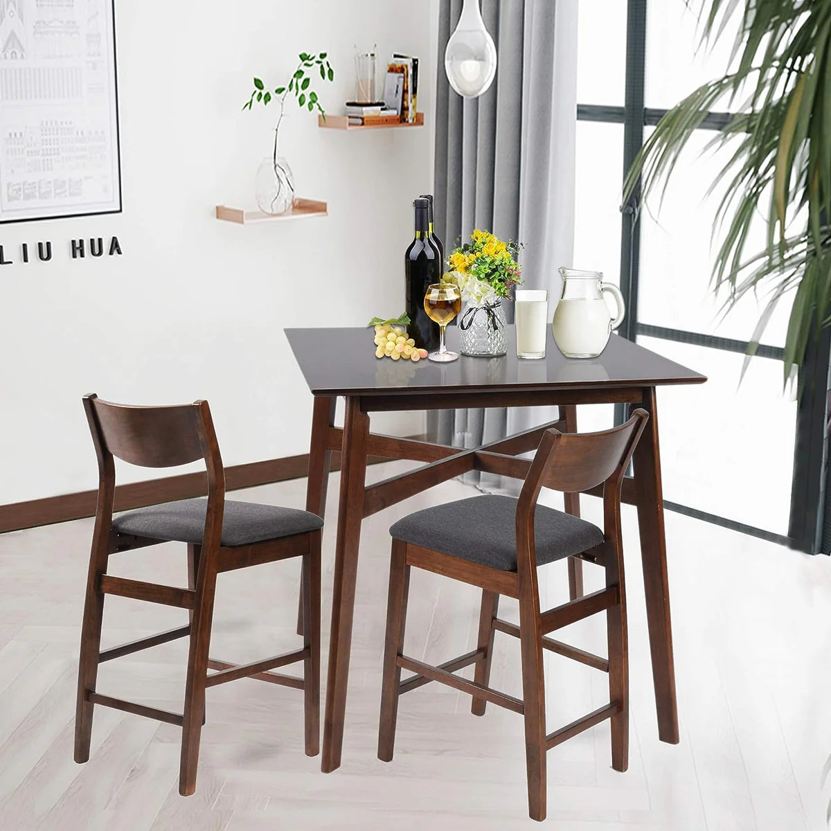 36  Square High Top Bar Table for 2-4 Dining Kitchen Table with Solid Wood Leg