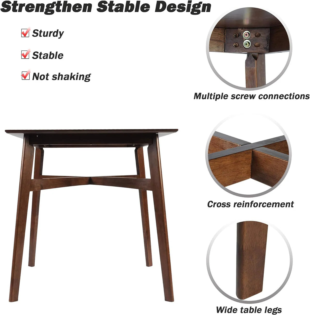 36  Square High Top Bar Table for 2-4 Dining Kitchen Table with Solid Wood Leg