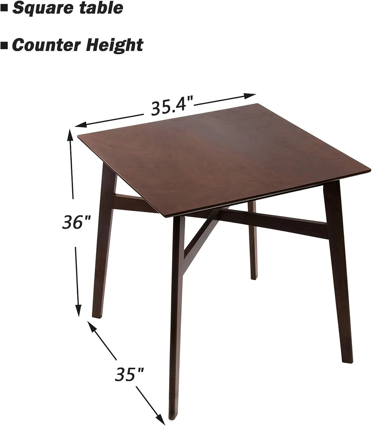 36  Square High Top Bar Table for 2-4 Dining Kitchen Table with Solid Wood Leg
