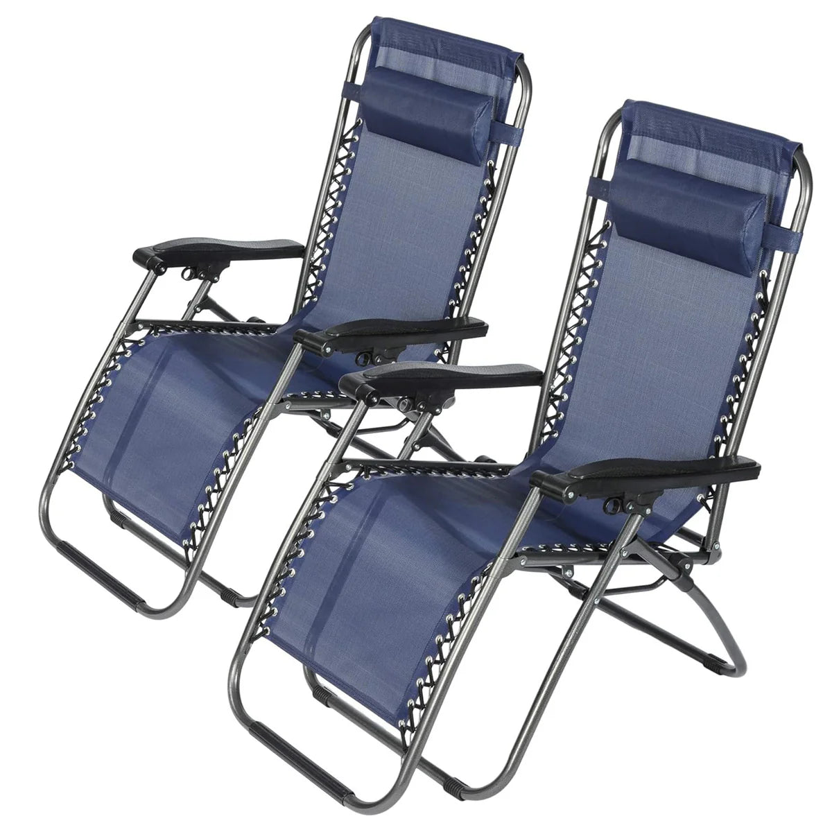 Set of 2 Adjustable Zero Gravity Chair, Folding Reclining Patio Lounge Chair with Pillow