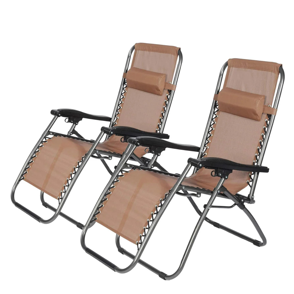 Set of 2 Adjustable Zero Gravity Chair, Folding Reclining Patio Lounge Chair with Pillow
