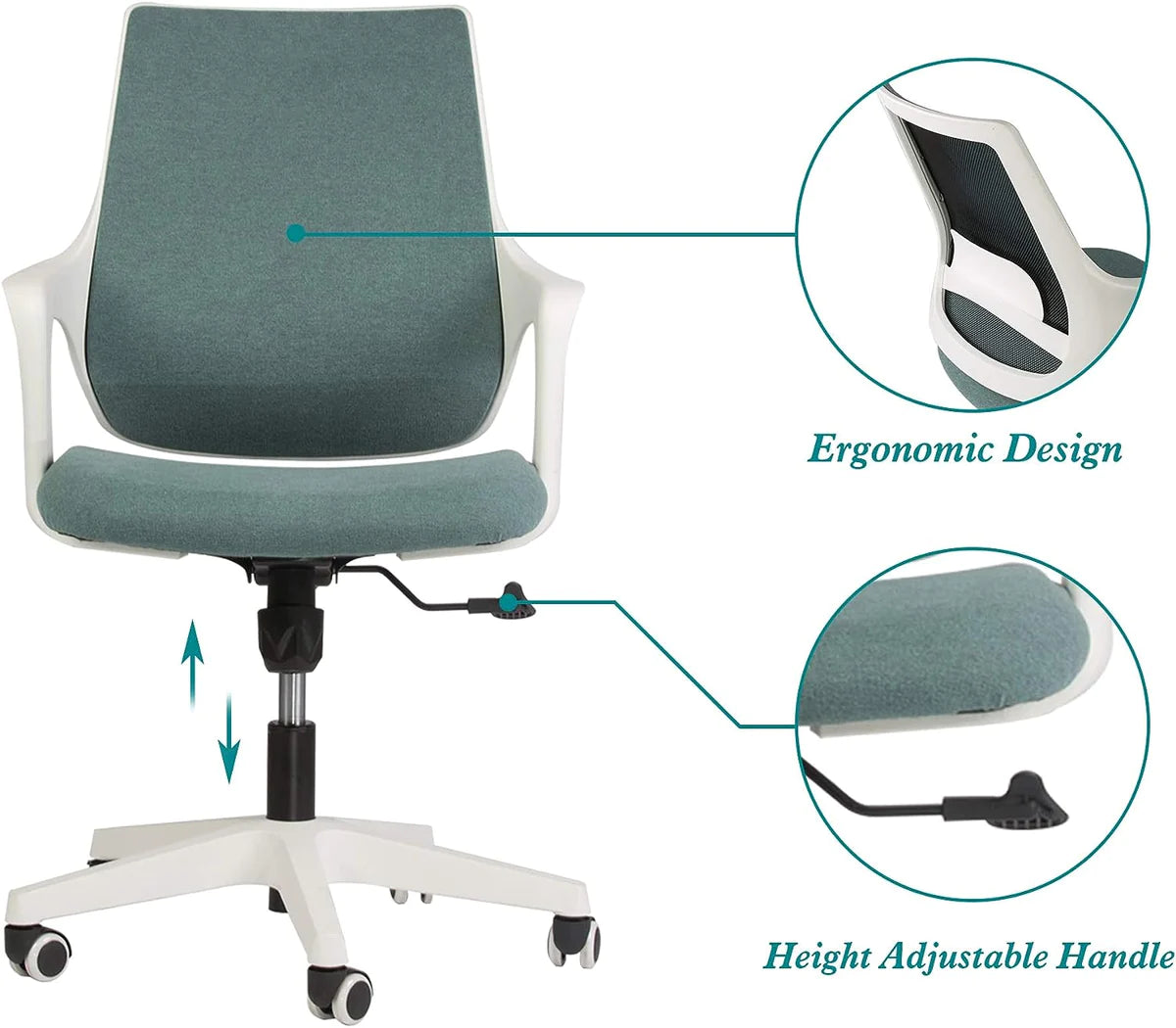 Ergonomic Chair Height Adjustable Swivel with Cuddle Back and Padded Seat For Office & Home