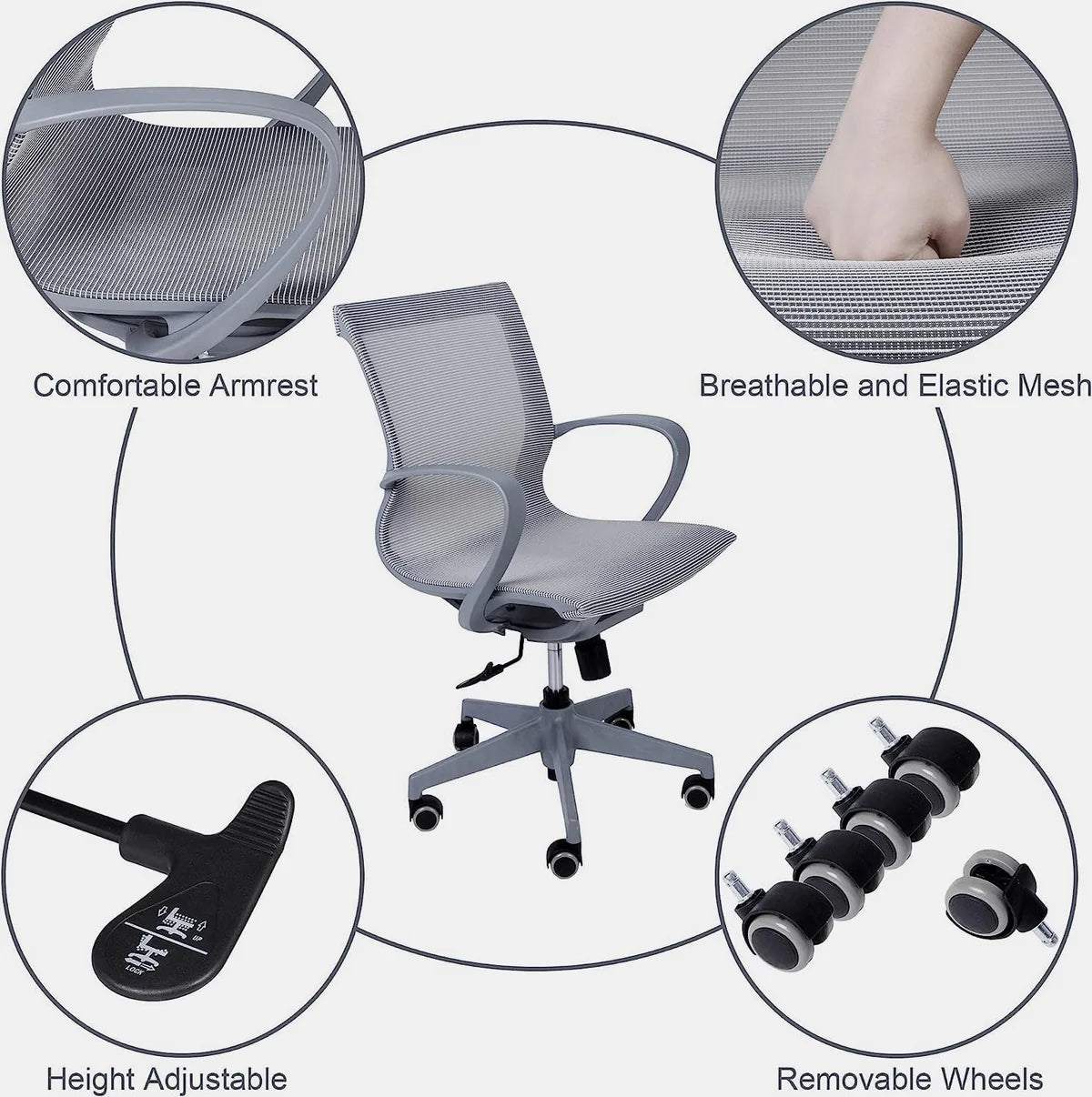 Mesh Chair Breathable Back Seat Height Adjustable for Home &Office