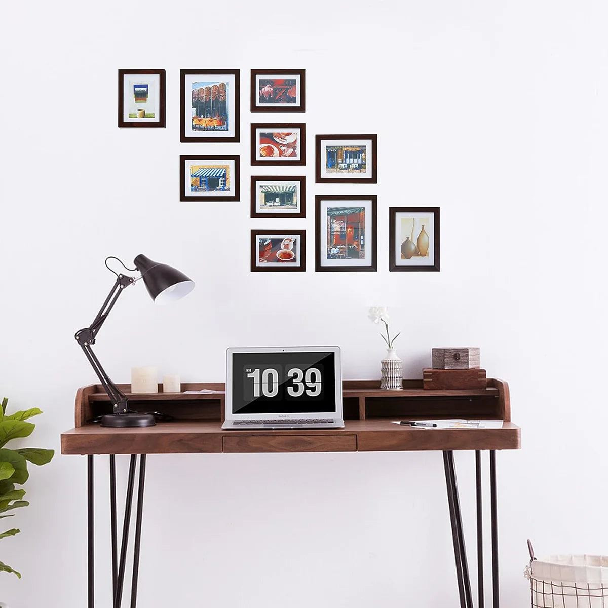 Set of 10 Picture Frame Photo Display Wall Kit Collection Wall Mount, Brown