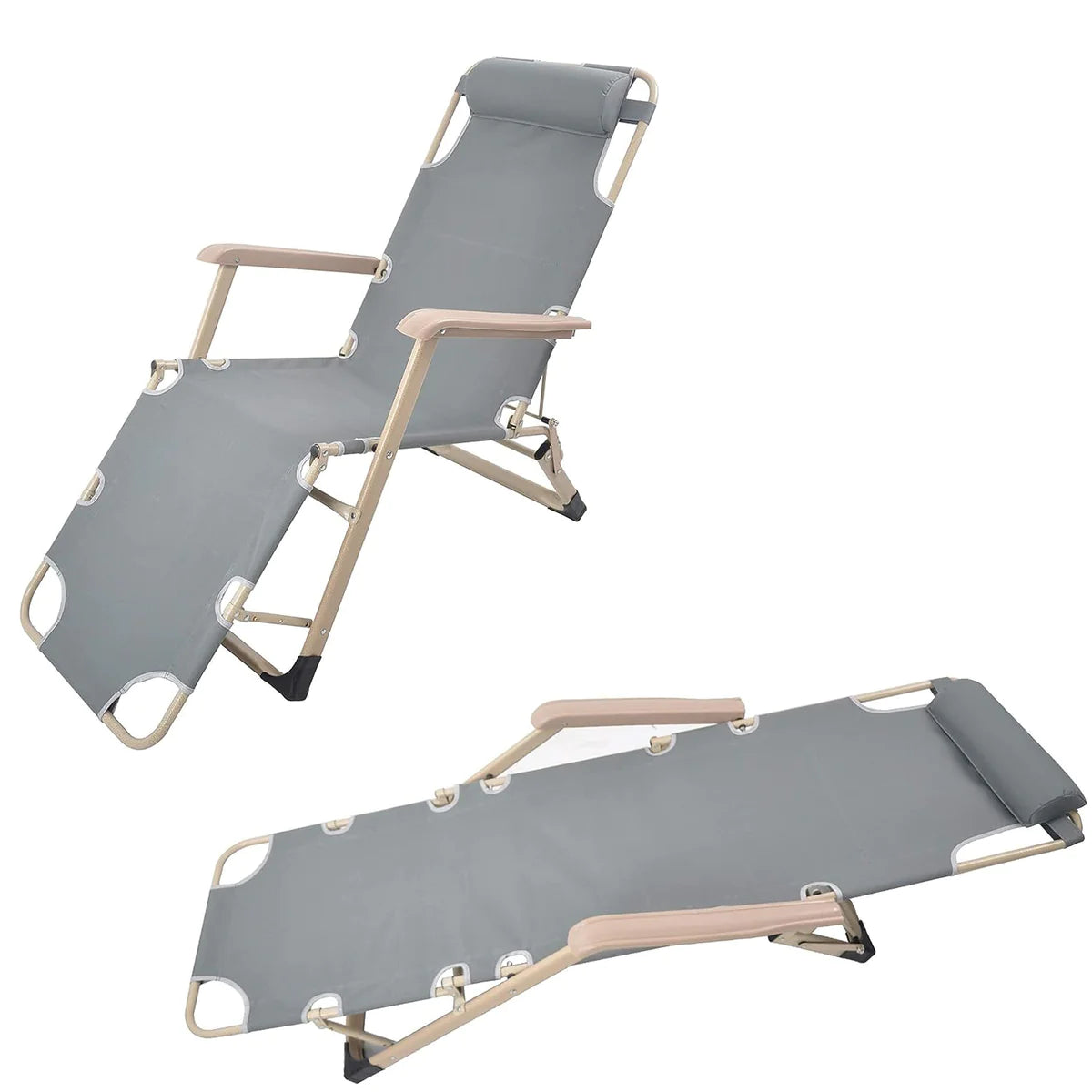 2 Sets of Collapsible Lounge Chair Outdoor Pool Lounge Chair